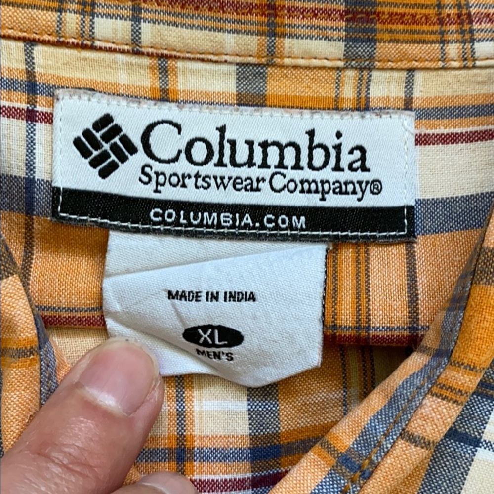 Columbia Orange Check Button Down Shirt XL - Picture 2 of 3